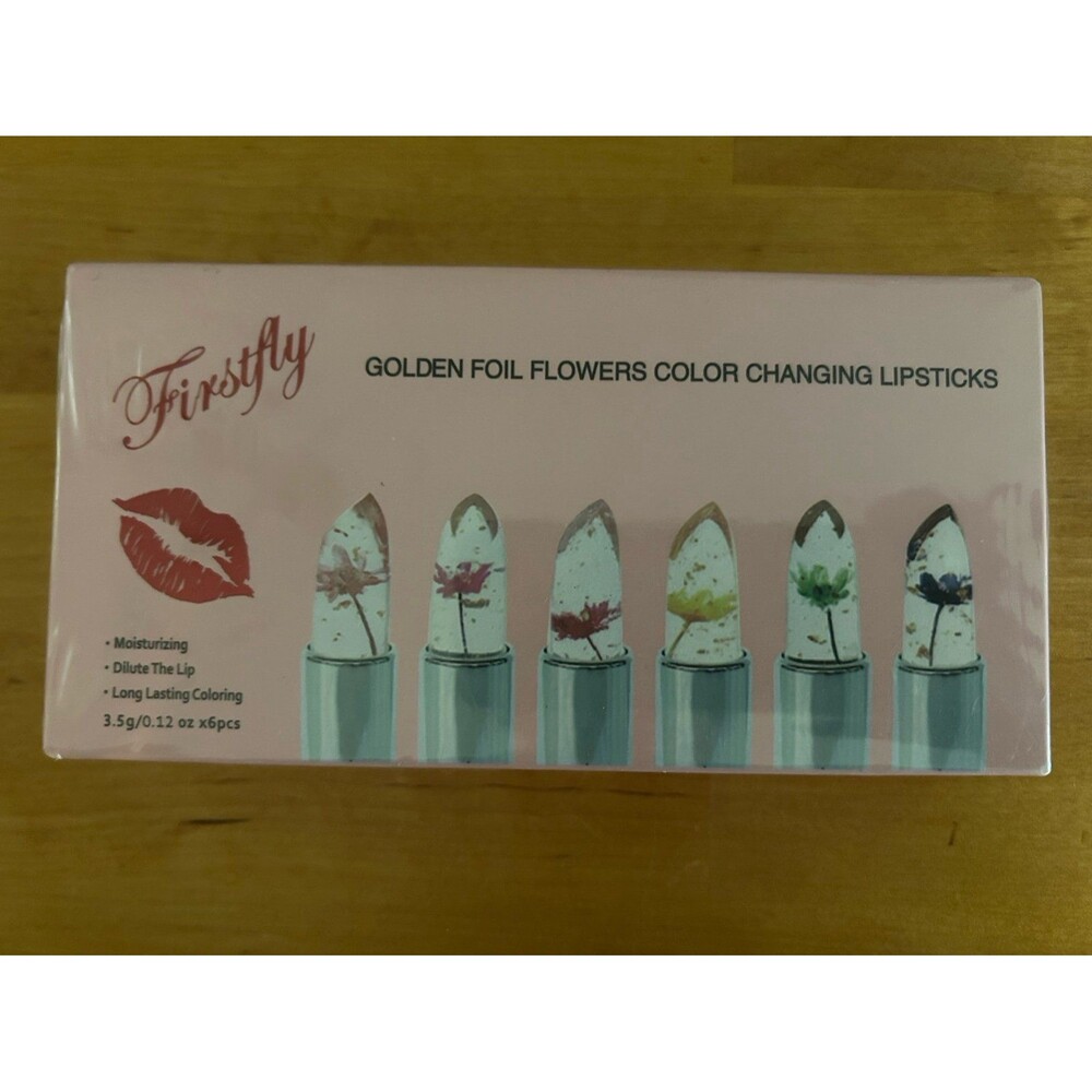 Firstfly Golden Foil Flowers Color Changing Lipsticks 6 Count New